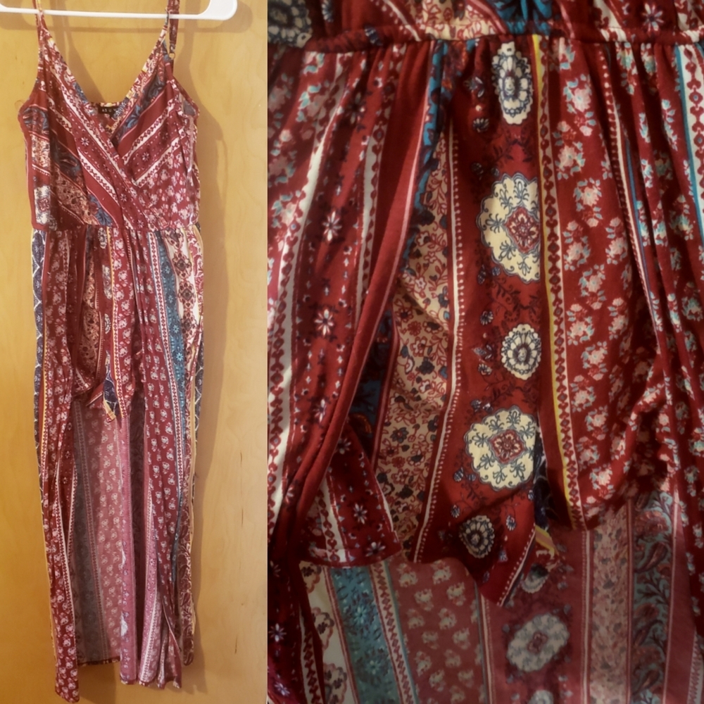 V neck hi lo patterned romper boho